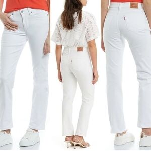 Levi's White 505 Straight Mid Rise Jeans